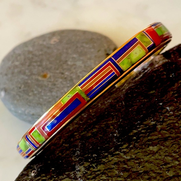 Vintage 14K Zuni Gold Multistone Walley Bracelet - Picture 2 of 16